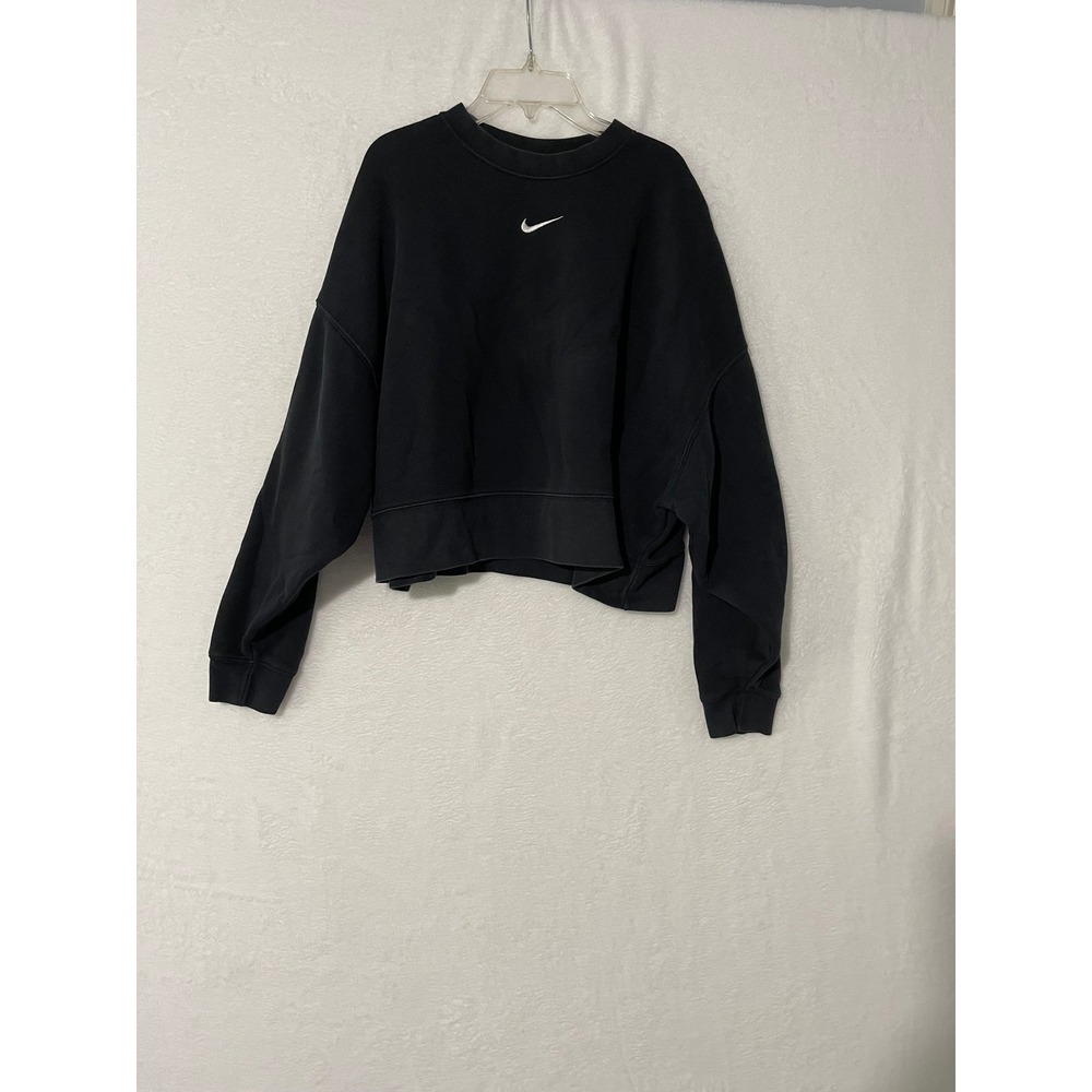 Nike Essential Women Black Cropped Mini Swoosh Sweatshirt Medium